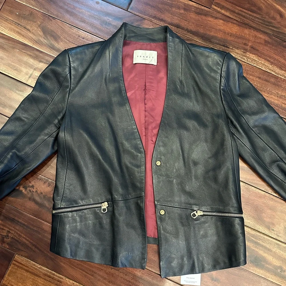 Sandro Paris Lamb Leather Moto Biker Jacket size 1/ Small - Picture 2 of 7